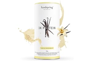 foodspring - Proteine ​​in polvere 3K Vaniglia 750g - Polvere proteica multicomponente a base di whey, caseina, proteine ​​a base di uovo e BCAA - Senza zucchero e ad alto contenuto proteico