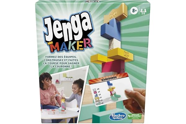 Hasbro Gaming Jenga Maker, Tour d'empilage avec Blocs en Bois Massif véritable, Jeu pour Enfants, à partir de 8 Ans, pour 2 à 6 Joueurs Multicolore Taille Unique