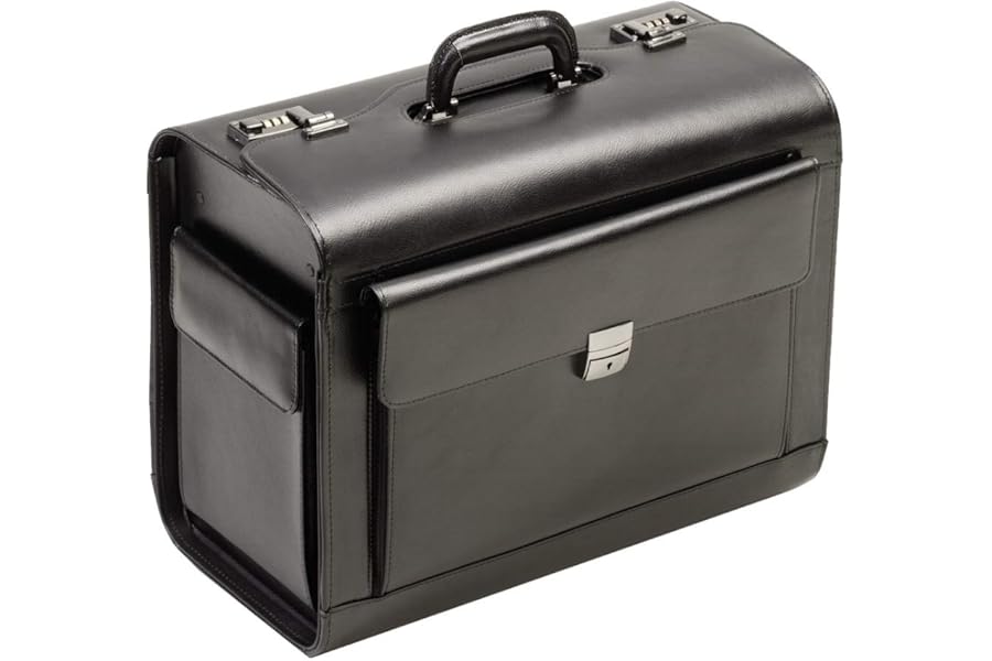 Pilot Case Leather Black Number Combination Lock Frontpocket Sidepockets