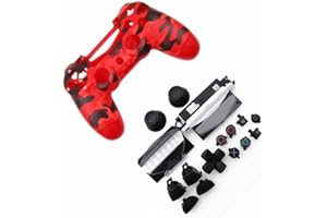HUAYUWA Kunststoff Game Controller Gehäuse (Camouflage Red) mit Tasten Ersatzset passend für PlayStation 4 Slim 4.0 JDS-040 JDM-040 (V1 Version)