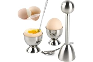 ZEACCT Egg Cutter Topper Set,Coupe-œuf Newly Hard & Soft Bouillie Oeuf Outil séparateur d'œufs, Cutter, Oeuf Coque Remover, Oeuf Cracke comprend 2 cuillères et 2 tasses 1 décapant Top Cutter(argent)