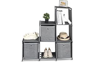 SPICOM Cube Bookshelf, 6 Cube Storage Unit Bookcase Portable Shelf Plastic Cube Storage Shelving for Clothes Books Toys Yarn Shoes (Light Grey)