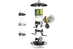 ‎WILDTIER HERZ wildtier herz I Körner Vogelfutterspender 35cm - aus rostfreiem Metall, Vogel Futterstation, Futtersäule, Wildvögel Futtersilo, ganzjährige Fütterung (Schwarz)