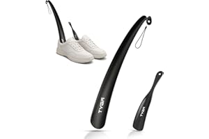 TYGA STORE TYGA - Black Shoe Horn Set (43cm & 19cm) – Pack of 2, Plastic Shoehorn for Men, Women & Kids, Flexible & Snap-Proof, Comfort Grip Handle, Easy Shoe Wearing for Boots, Sneakers, Dress Shoes