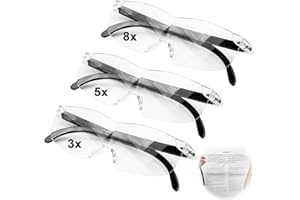 Joynine 3 pezzi 300%,500%, 800% occhiali di ingrandimento per chi porta occhiali, lente di ingrandimento per la lettura degli anziani, anti-luce blu, lenti da lettura per lavori ravvicinati, cucito,