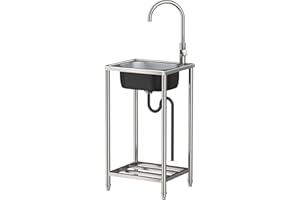 BNDDUP Évier Inox Evier Cuisine 1 Bac Avec Robinet, Extérieur Évier De Jardin Lavabo Restaurant Cuve Simple,Éviers Commerciaux Autoportant,Pour Restaurant, Bar, Buanderie, Garage