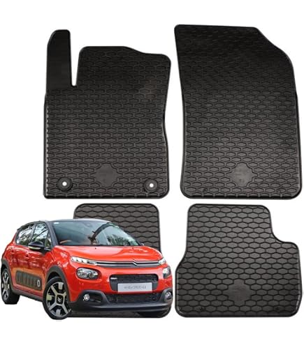 MOTOS Tappetini Gomma 3D Antiscivolo Per Auto - Adatti Per Citroen Berlingo III (dal 2018) - Set Specifico Per Modello, Colore Nero - 2