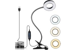 KNAMKY USB LED Desk Lamp Clip On Light, 3 Light Mode 10 Dimmable Brightness Eye Caring Book Adjustable for Reading Studying Working Video Conference Lighting (Black)