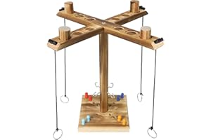 Gioco con Gancio e Anello, ZAKVOP Ring Toss Game per 4 Giocatori, Lancio Degli Anelli Legno Gioco Interattivo Veloce per le Feste a Casa