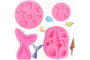 DYMHQ 3D Océan Animaux Moule Réutilisable, 4 Pièces Moules Coquillage Chocolat Rose, Moules En Silicone Thème Marin, Moules De Queue de Sirène pour Savon Candy Décoration