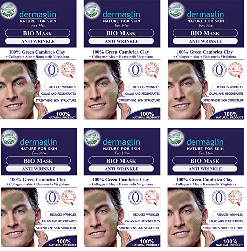 Anti-Wrinkle Treatment For Men-100% Natural Cambrian Clay Face Mask + Collagen + Aloe + Hamamelis Virginiana-Pack of 6 Sachets (20)