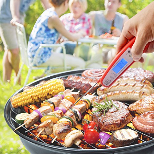 Digital Küchenthermometer Haushaltsthermometer – Leknin Einkochthermometer mit LCD Display und Magnethalter, sofort lesen, lange Sonde, ideale für Braten, Kochen, Grillen/BBQ, Backen, Baby-Ernährung (Rot) - 6