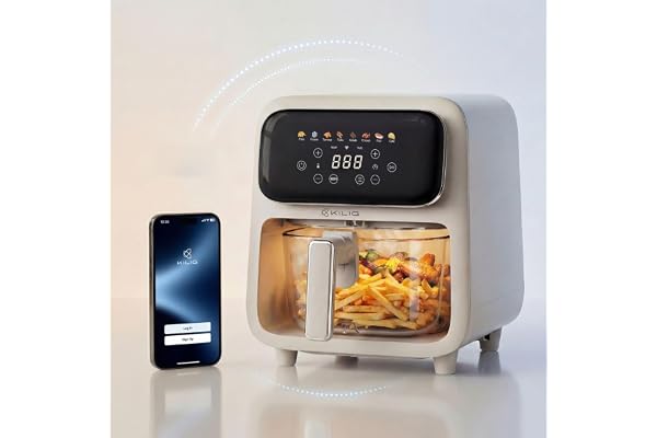 Kilig Nexa Core 4L Air Fryer Borosilicate Glass Basket Wi-Fi Enabled Smart Air Fryer 8 Indian Presets 1800W Top & Bottom Heating Exclusive StepChef Feature Total App Control Beige
