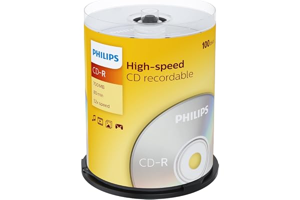 Philips CD-R High-Speed (700 Mo / 80 Minutes, Vitesse 52x , Cake Box 100 pièces)