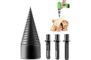 YEJAHY Holzspalter 32mm mit 3 Bohrgriffe, Holzspalter Schraube Kegel, Kegelspalter Brennholzspalter Bohrer, Präzises & schnelles Spalter für Holz Elektrischer Holzspalter
