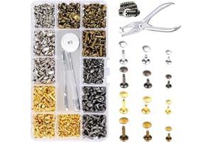 YZROHYI 180 Pcs Remaches para Cuero Doble Tapa 3 Tamaños,Remaches de Metal para Ropa,Remaches Tubulares con Alicates,Botones a Presión Metalicos,Remaches Artesanía,Remaches Decoración 4 Colores