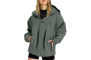 riou Cortavientos Mujer Impermeable Gabardina Chaquetas de Lluvia con Capucha Viento Portable Casual Abrigos Ligera Encapuchado Cortavientos Plegable Transpirable Cremallera Cazadoras Raincoat