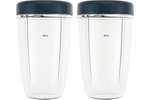 ‎DRELD DRELD 2 Set Ersatzteile für Nutribullet Entsafter Becher 24 OZ, 2 Stück Nutribullet Ersatzbecher mit Deckel, Kompatibel mit Nutribullet Entsafter 900W/600W (24oz/710ml)