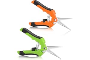 Chilymes Professional Pruning Scissors, 2PCS Straight Tip Gardening Hand Pruner Pruning Shear, Teflon Coated Precision Blades with Spring-Loaded Comfort Grip Handles