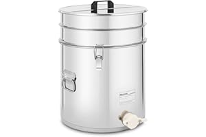Wiesenfield WIE-HT-30 Honigeimer 30 L mit Sieb, Deckel und Quetschhahn Edelstahl Honig-Abfülleimer Honigeimer Edelstahl Abfülleimer Honigtank