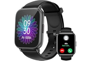 RUIMEN Montre Connectée Homme Femme avec Appel Bluetooth Smartwatch avec Podometre Cardiofrequencemetre Oxymetre Montre Sport pour iPhone Android Etanche IP68 Notification Chronometre Meteo Noir