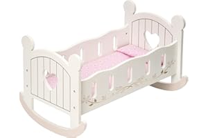 ROBUD Wooden Dolls Cot for 18 inch Doll, Doll Bed with Bedding Baby Dolls Crib Accessories, Rocking Cradle Doll Furniture Cot, Toys Gifts for 3+ Year Old Girls Boys
