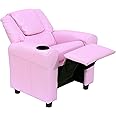 HOMCOM Kids Recliner, PU Leather Kids Armchair, Child Chair, Toddler Armchair with Adjustable Backrest, Footrest, Padded Headrest, Cup Holder, Pink