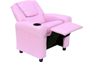 HOMCOM Kids Recliner, PU Leather Kids Armchair, Child Chair, Toddler Armchair with Adjustable Backrest, Footrest, Padded Headrest, Cup Holder, Pink