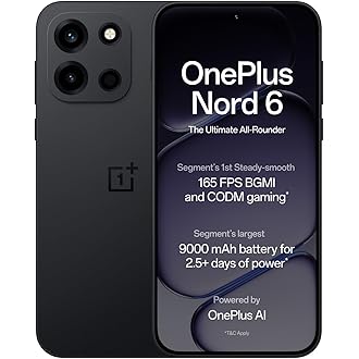 OnePlus Nord 6 | 8GB+256GB | Pitch Black | Snapdragon 8s Gen 4 | Segment's First Stable 165FPS Gaming | Segment's Largest 9000mAh Battery | Most Compl