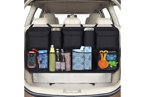 Phixilin Organizador de maletero, bolsa de almacenamiento con 9 bolsillos, fijación con velcro, impermeable, tela Oxford para maletero, para SUV/MVP, negro (106 x 52 cm)