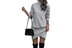 TBSCWYF Vestito Casual Donna Invernale in Maglione Abito Vita Alta Elegante in Girocollo di Orlo Svasato Abito in Maglia al Ginocchio Caldo di Moda Treccia Ritorta Vestito Donna Magliette Tinta Unita