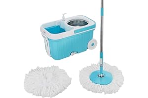 Presto! Elite Spin Mop with Steel Wringer and Auto-fold Handle, Blue, 2 Refills