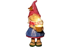 Junerain Solar Garden Elfo Gnomo Statua Ornamento Resina Femmina Elfo con Vaso Statua con Luce Regali di Natale for Pathway Patio