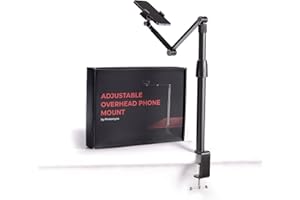 PHOTOMYNE Adjustable Overhead Phone Mount with Clamp | Hands-Free scanning for Slides Negatives & Photos - Black