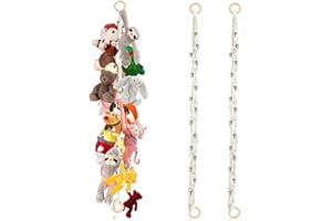 DEANKEJI Kuscheltier Netz zum Aufhängen, 2 Stück Stofftier Aufbewahrung mit 2 Stück Holzringen und 40 Stück Clips, 2 m Plüschtier Aufbewahrung, Aufbewahrung Kuscheltiere, Fotos Spielzeug Aufbewahrung