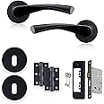 XFORT Matt Black Warped Lever On Rose Lock Pack, with Ball Bearing Hinges, Escutheons & A Sashlock, Ideal for Internal Wooden Doors for Home and Office.