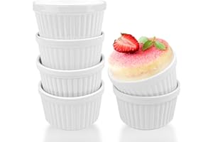 Comzantor Pirofila da Forno, 6 Pirottini Stampi per Ceramica, Mini Cocotte per Friggitrice ad Aria, Stampo Muffin, Cocotte per Budino, Soufflé, Gelati, per Forno ad Aria, Microonde, Bianco