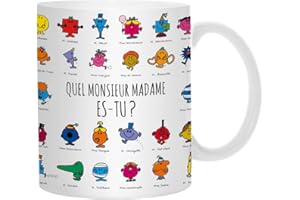 CMP IBERICA Monsieur Madame MM3107 Mug thermoréactif Quel Monsieur Madame es-tu, 320ml, Blanc Noir et Multicolore, Céramique, 12 x 8,3 x 9,7 cm