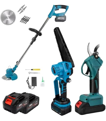 Kit potatura cesoia forbice + mini sega 6 pollici 2 batterie con asta telescopica snodo 175