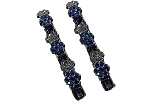 COTTNY Crystal Braided Hair Clips, Sparkling Crystal Stone Braided Hair Clips, Flower Rhinestone Hair Clips, Floral Hairpin Duckbill Clip, Three Flower Side Hair Clip for Hair Styling Hair Styling (Blue)
