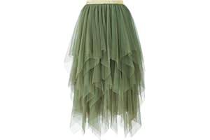 Frobukio Women's Mesh Midi Skirts Floral Embroidery Elastic High Waist Tutu Tulle Skirt Flowy Layered A-Line Pleated Skirt