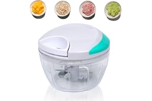 OUOUMUF Zwiebelschneider, 500 ml Gemüseschneider, manueller Gemüseschneider mit Kordelzug und Edelstahlklingen zum Schneiden von Gemüse, Obst, Zwiebeln und Nüssen.