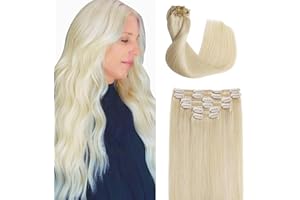 Sindra Extension Capelli Umani Veri Clip 40cm 100g 6PCS Biondo Platino Chiaro Lisci Estensioni Capelli Veri Umani Extension Con Clip(clip#60-40cm)