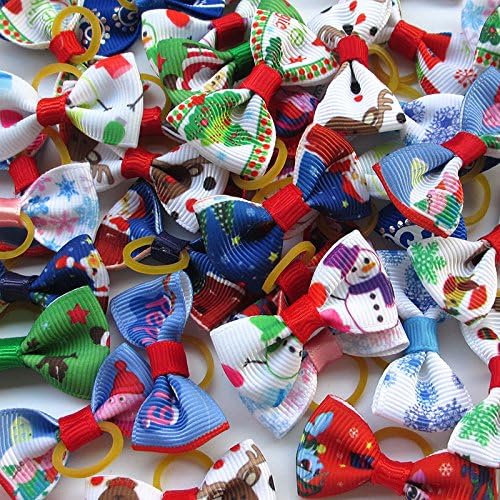 12pcs Mix Lots Pet Dog Hair Bows Rubber Band Santa Merry Christmas Dog Grooming