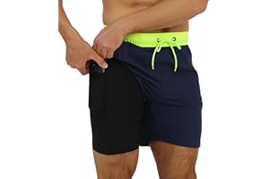 Arcweg Kąpielówki dla mężczyzn z kompresyjną wyściółką, 2 w 1, oddychające, elastyczne, treningowe, regulowane ściągacze z kieszeniami na zamek błyskawiczny