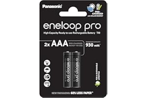 eneloop pro, batterie ricaricabili AAA/Micro, confezione da 2, capacità di min. 930 mAh, batterie Ni-MH, pronte all'uso, ricaricabili fino a 500 volte, confezione senza plastica, pro, nere