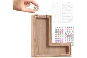 Wivico Wooden Letter Money Box|Reward Jar|Piggy Banks for Kids|Personalised Fillable Letters Clear Money Box|A-Z Letters Coin Bank for Christmas Birthday Gift/Keepsake|with Alphabet Stickers(L)