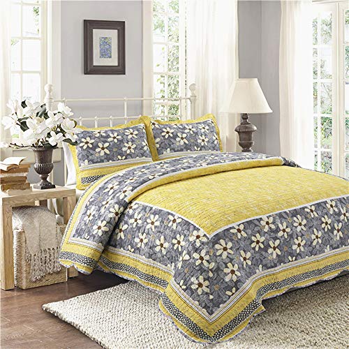 Ustide 3-piece Yellow Flower Double/King Size Bedspread Reversible Comforter Set 100% Cotton Quilted Ustide 3-piece Yellow Flower Double/King Size Bedspread Reversible Comforter Set 100% Cotton Quilted