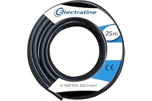 Electraline 20218288D Couronne U-1000 R2V 3x2,5mm², 25 mètres, Noir