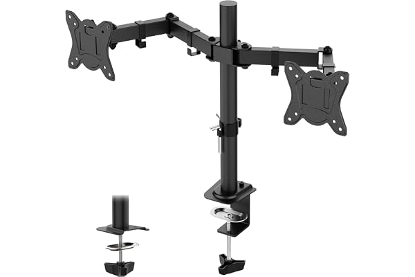 GRIFEMA Support Double Ecran PC pour Moniteurs de 13 à 27 Pouces, Bras Ecran PC, Réglable en Hauteur, Inclinaison de ± 90°, Rotation de 360°, Poids Max 10KG, VESA 75/100 MM, GB2001A-2, Noir